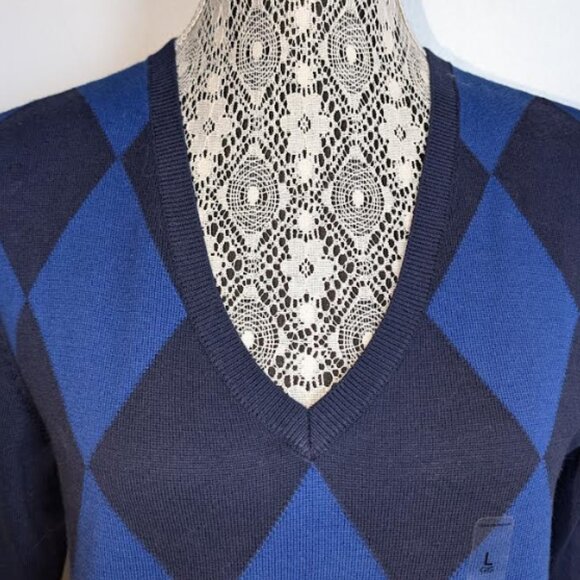 2/$30 +$9.99 Ship Brand New Tommy Hilfiger Sweater Argyle Harlequin Blue V-Neck - Picture 3 of 3